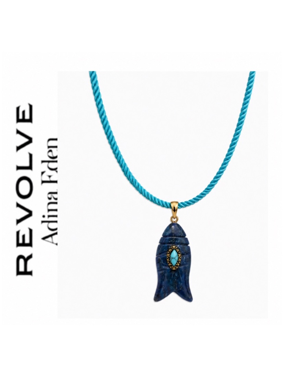 Revolve x Adina Eden Blue Lapis Fish Pendant Cotton Rope Necklace in Turquoise
